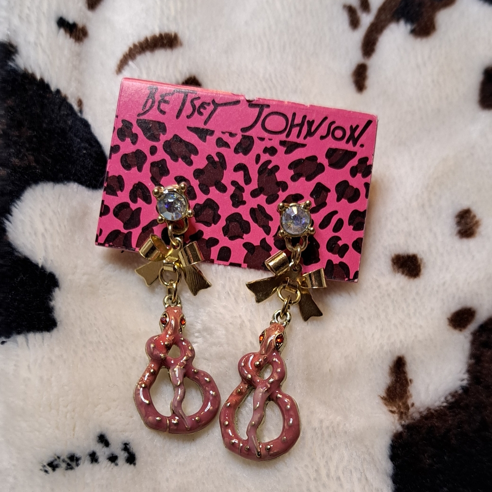 Betsey Johnson Pink and Gold Snake Earrings